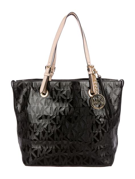 michael kors leather logo tote|Michael Kors black canvas tote.